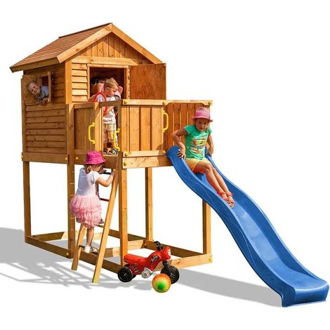 Casetta in legno bambini con scivolo Fungoo MyHouse 1 gioco in legno per giardino (1/5)