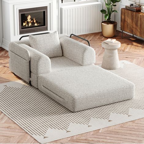 Divano letto singolo in ciniglia con vano portaoggetti nel bracciolo, 2-in-1, kaki DESVIAE (1/5)