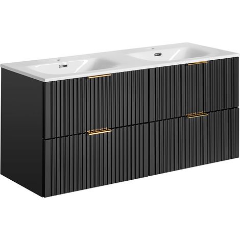 Petits-Meubles – Meuble double vasque encastrée 120 cm – Finition noir mat – 4 tiroirs avec système de fermeture silencieuse – Vasque en céramique (1/5)