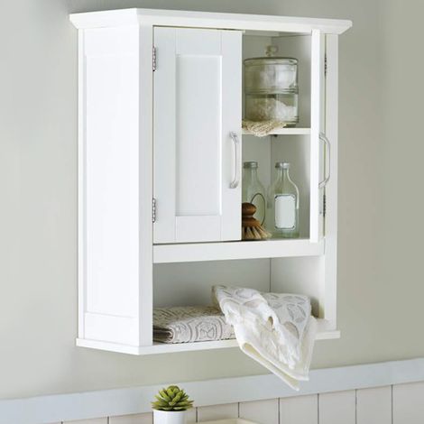 Mobile Pensile da Parete Bagno Mobiletto Armadietto Legno MDF Bianco 2 Ante (1/4)