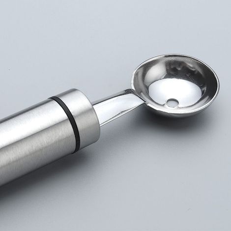 Boule coupante pour melon, couteau à découper avec trous d'égouttage, petite cuillère, acier inoxydable partiellement dépoli (rond) (1/3)