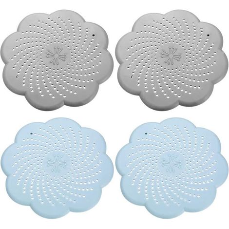 4 filtri di scarico universali in silicone, protezione per scarico in silicone, raccogli capelli per doccia e filtro per capelli per vasca da bagno, per lavandino, cucina e doccia - 2 grigi e 2 blu -C