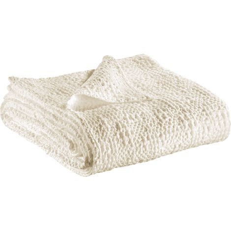 VIVARAISE - Jeté de lit Tana en coton 100% - Couchage décoratif craie - 280 x 260 cm
