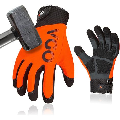 Gants de sécurité,Gants de mécanicien,Gants anti-vibrations,Gants de rigueur,Heavy Duty (SL9793IP,Orange,10/XL,1Paire)
