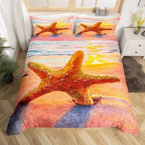 La mer Parure de Lit 140x200cm Shells Sets de Housse de Couette La Plage Housse de Couette Littoral Nautical Étoile de mer Seashell Conch Parure Housse de Couette 2 pièces - 140 x 200 cm (1/5)