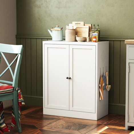 Armario de cocina de metal blanco 88 x 70 x 35 cm con estantes ajustables DESVIAE (1/5)