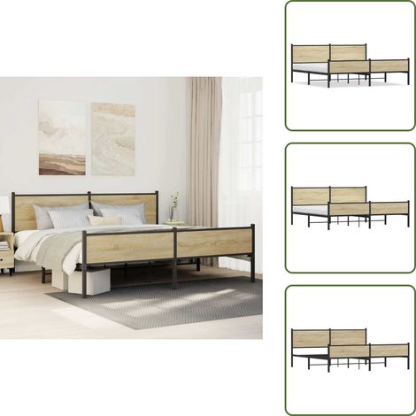 Cadre de lit en métal sans matelas chêne sonoma 200x200 cm - Cadre De Lit - Cadres De Lit - Lit Double - Lit (1/5)