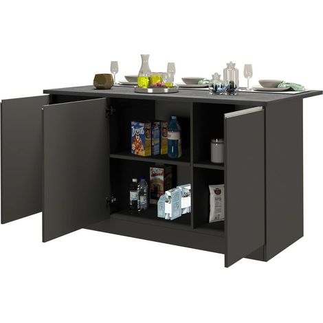 Dmora - Isola da cucina Patrizio, Tavolo ausiliario portaoggetti, 100% Made in Italy, 155x90h90 cm, Antracite e Ardesia, con imballo rinforzato