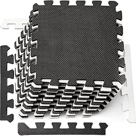 Tapis Puzzle En EVA - 16 Dalles Interlockables 30 x 30 cm Épaisseur 1 cm - Pour Salle De Sport, Jeux D'Enfants, Gym Domestique - Noir Et Blanc Crème (1/5)