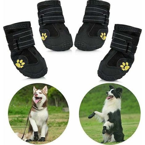 Schützende Hundeschuhe, 4er-Pack wasserdichte Hundeschuhe für mittelgroße und große Hunde – Schwarz (1/5)