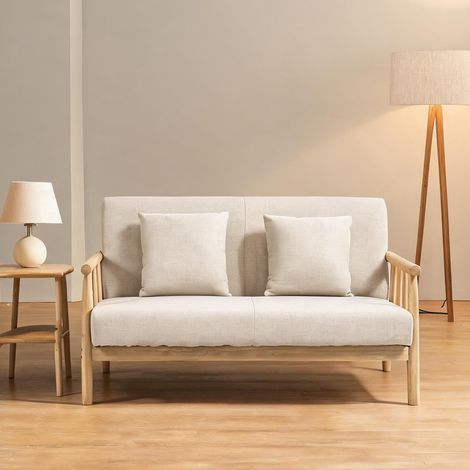 Canapé beige en polyester Gummiholz 123 x 69 x 74 cm (1/5)
