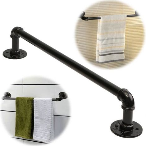 Porte-serviettes mural YSTP en fer noir 60cm - Accessoires de salle de bain (1/4)