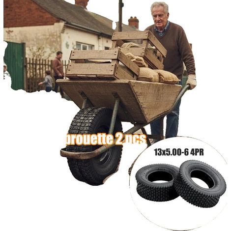 Roues de chariot de jardin, matériau en caoutchouc solide, 13x5.00-6 pouces, capacité de charge 140 kg, installation facile, usage non routier (1/5)