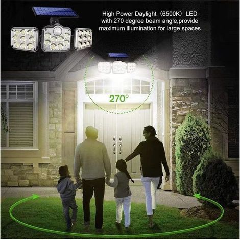 Set mit 2 Solar-Außenstrahlern, 138 LEDs, 2200 lm, mit Fernbedienung, IP65 wasserdicht, 3 verstellbare Köpfe, 270° Weitwinkel, kabellose Sicherheitsbeleuchtung für Garage, Terrasse, Veranda und Garten (1/5)