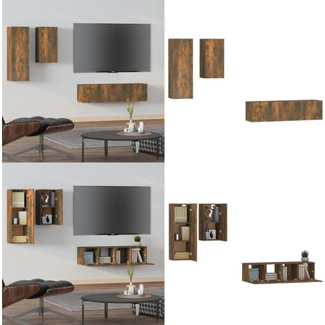 Ensemble de meubles TV 4 pcs Chêne fumé Bois d'ingénierie - Ensemble de meubles TV - Meuble TV chêne fumé (1/5)