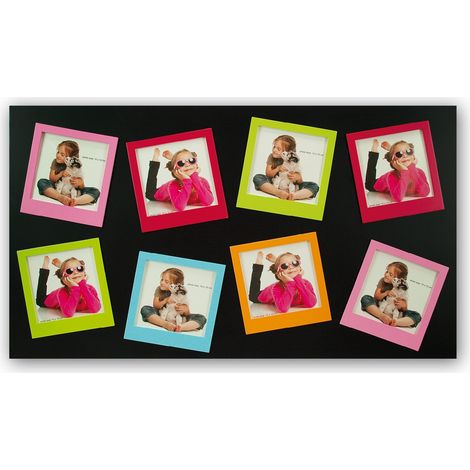Cadre Photo Multi Vues avec 9 Photos Bois Noir/Rouge/Bleu/Vert/Jaune/Rose/Violet 10 x 10 cm