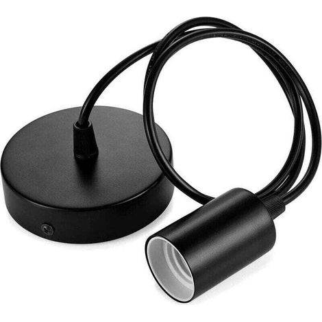Metal pendant light, E27 socket with cable, 100 cm suspension cable, ideal for ceiling lighting, black (1/4)