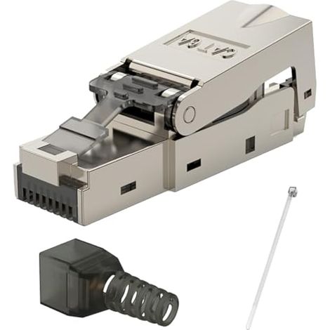 Connecteur RJ45 Sans Outil, coque en métal Connecteur Réseau RJ45 Lot de 1pour Câble d'Installation Fiche Connecteur CAT 6a Blindé 10 Gbps 500MHz (1/5)