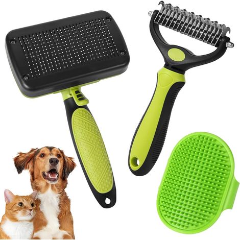 3 Pièces Brosse à Poils Long Courts pour Chat Brosse Chien Sous Poil Râteau de Toilettage Réduit Efficacement Perte de Cheveux Jusqu'à 95% Brosses pour Poil Long et Court (Vert) (1/5)