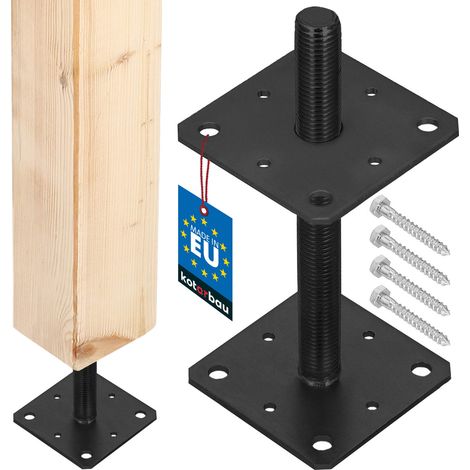 KOTARBAU® Verstellbarer Stahl-Schraubpfostenfuß für Gartenpavillons und Unterstände, Gewinde M24, Anthrazit, 110 x 252 mm