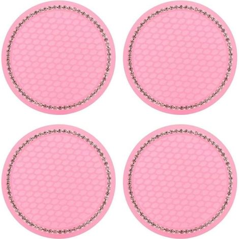 Lot de 4 dessous de verre antidérapants en silicone pour voiture (rose) - Accessoire pour porte-gobelet - Strass - Pour SUV, ber (1/5)