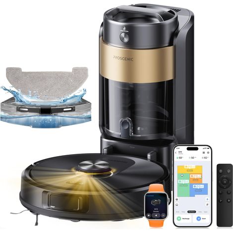 10000Pa Robot Aspirateur Laveur avec Station sans Sac Vidage Automatique,200Min Aspirateur Robot et Serpillière,Nav Lidar Cartographie,Évitement d'obstacles,Poils Animaux Tapis Sols Durs (1/5)