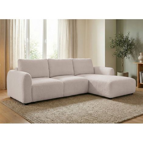 Canapé d'angle convertible avec coffre en tissu bouclette beige