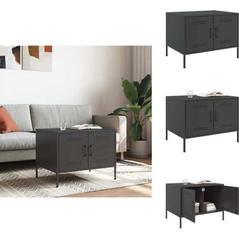 Table basse noir 68x50x50,5 cm acier - Table Basse Industrielle - Meuble Salon - Table D'appoint - Rangement Intérieur - Table Design (1/5)