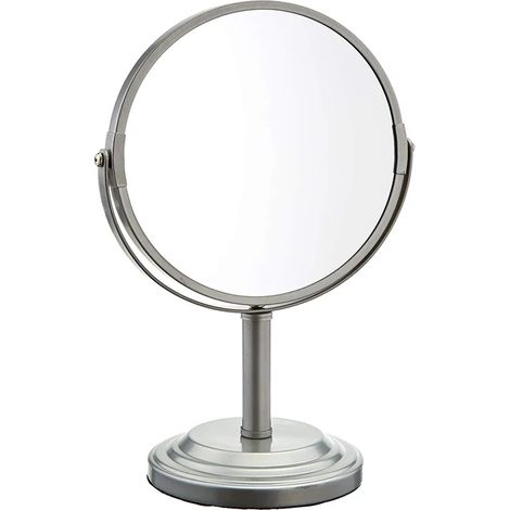 Bathroom Vanity Double Sided Freestanding Pedestal Makeup and Shaving Mirror Regular View and 3X Magnification