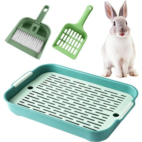 27×18,5×4CM Amovible Bac Litiere Lapin avec Pelle Résistante (Vert) (1/5)