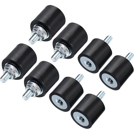 8pcs Silent Bloc avec Goujons M4x10mm, Supports d'Isolation Caoutchouc 15x15mm, Amortisseurs Mécaniques de Vibrations et 8 ÉcrousM4 pour Compresseurs Générateurs Machines à Laver (1/5)