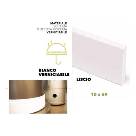 BATTISCOPA PRO FLESSIBILE FLEX LISCIO BIANCO VERNICIABILE mm.10xmm.69xmt.4.80 IN ROTOLO