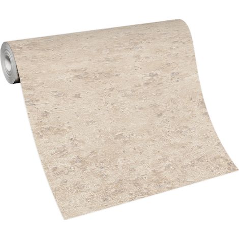 BRICOFLOR Papier Peint imitation brique et pierre beige Tapisserie intissée pour salon, chambre & plus Papier Peint effet pierre beige (1/4)
