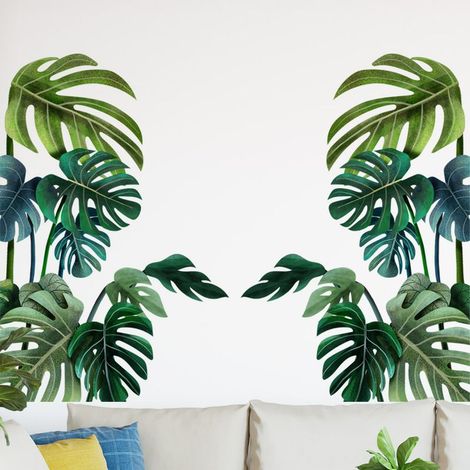 Juego de dos pegatinas de pared con diseño de hojas tropicales, vinilos decorativos para pared, decoración de pared para sala de estar, dormitorio, oficina. (1/5)