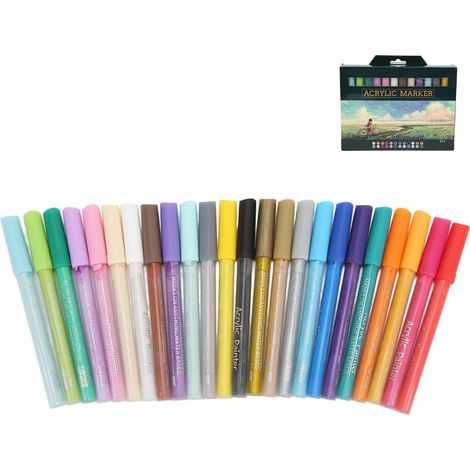 24Pcs Acrylic Paint Markers Multi Function Safe Nontoxic Moistureproof Quick Drying Vivid Colors Acrylic Paint Pens (1/5)