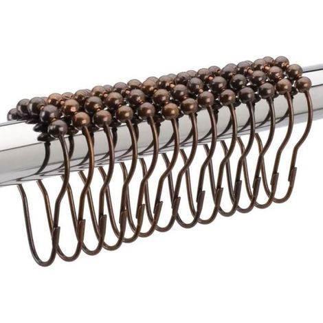 Anneaux-griffes pour rideau de douche large, en acier inoxydable, set de 12 (couleur bronze) (1/5)
