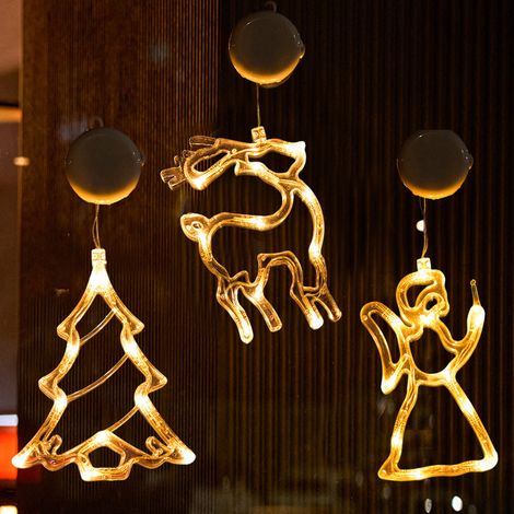 Ensemble de décorations de Noël (3 pièces), guirlande lumineuse de Noël à ventouse, guirlande lumineuse de Noël à piles (1/5)