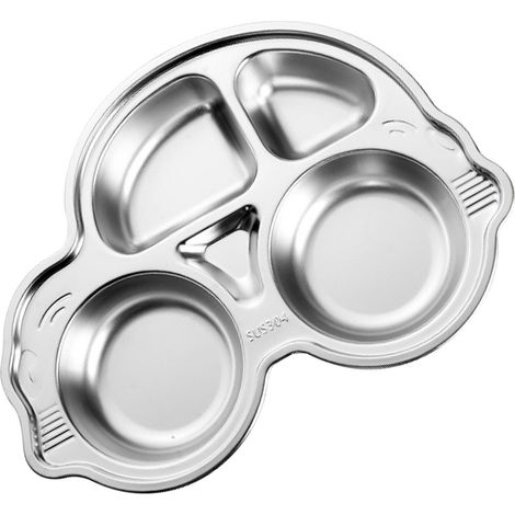 Unterteiltes Tablett aus lebensmittelechtem Edelstahl, Marienkäfermuster, stoßfest, ideal für Vorschulkinder. (1/5)