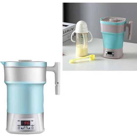 Bouilloire de Voyage Silicone 800W, Thermostat Réglable, 110V‑220V, Compacte et Légère, Bleue, Prise UE (1/5)