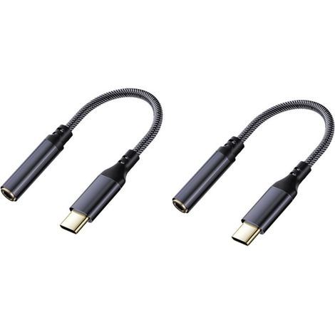 Adaptateur USB-C vers Jack 3,5 mm plaqué or, câble tressé en alliage d'aluminium avec télécommande intégrée – Lot de 2 (1/5)