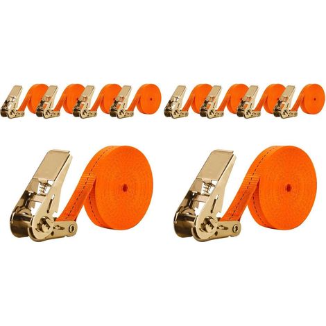 Spanngurte 4 Stück mit Ratsche, 2.5cm x 8m, 1000kg belastbar, orange