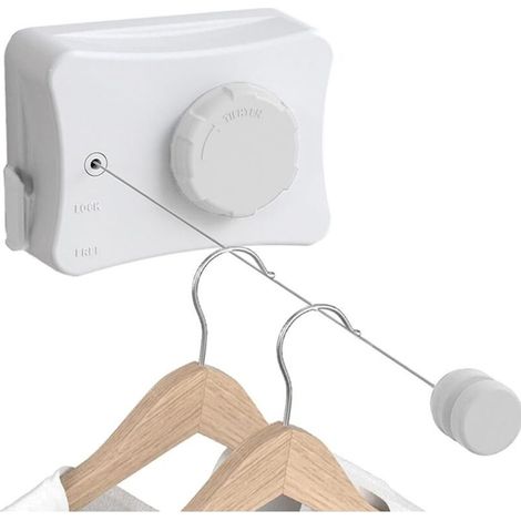 Corde à Linge Rétractable 5,1M, Acier Inoxydable Fil a Linge Extérieur Retractable, Etendoir Linge Exterieur Retractable, Fil à Linge Retractable Intérieur Mural (1/4)