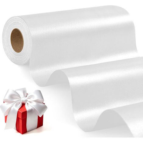 Breites, weißes Polyester-Satinband (15 cm x 20 m) für Einweihungen, Geschenkverpackungen, Tischdekoration, Stuhldekoration, Kleidung, Dekoration für Hochzeiten, Geburtstage und Weihnachten (1/5)