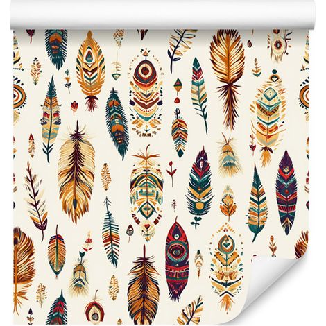 Papel pintado bohemio en blanco, crema y beige para salón y dormitorio, 50x1000 cm. (1/5)