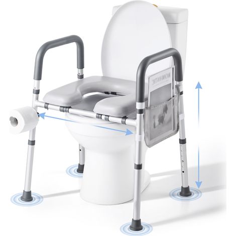 Mophorn Rehausseur de Toilette avec Accoudoirs,Siège WC Surélevé Réglable en Hauteur et Largeur,Coussin Confortable, Adapté aux Personnes Âgées,Handicapées et Femmes Enceintes, Charge Maximale 181 kg (1/5)