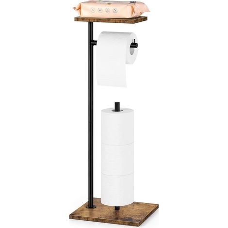 Freistehender Toilettenpapierhalter mit Ablage zur Aufbewahrung von Toilettenpapier im Badezimmer, rustikal braun
