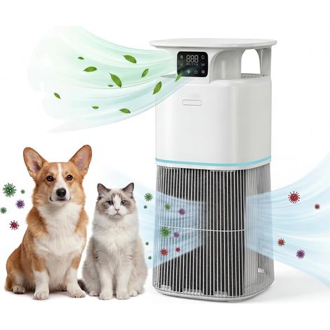 BALOVEBY Purificateur d'Air HEPA H13 343m³/h – Anti-Poils d'Animaux & Neutraliseur d'Odeurs, Capteur Intelligent Auto