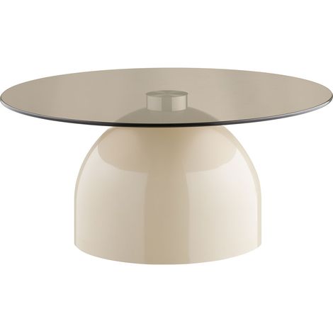 Tavolino da salotto Ravello in vetro temperato e metallo grigio/beige ø70 cm