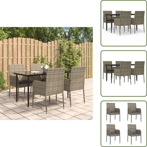 Ratán sintético - vidaXL Set comedor jardín 5 pzas y cojines ratán sintético negro gris - Cojines para sillas