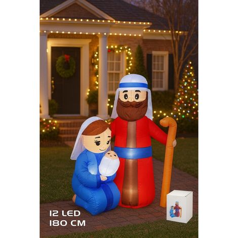 IBEROGARDEN Nacimiento Hinchable 180 cm con 12 Luces LED Decoración de Navidad Exterior, Belén Luminoso